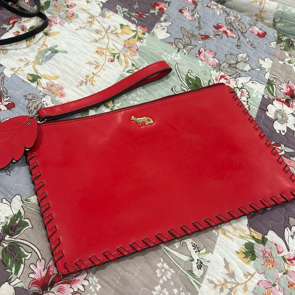 Emma Fox red leather wristlet clutch
